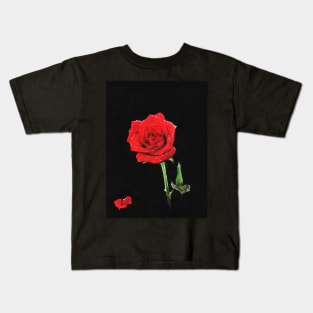 A Shiny Red Dew Rose Beautiful Flower Kids T-Shirt